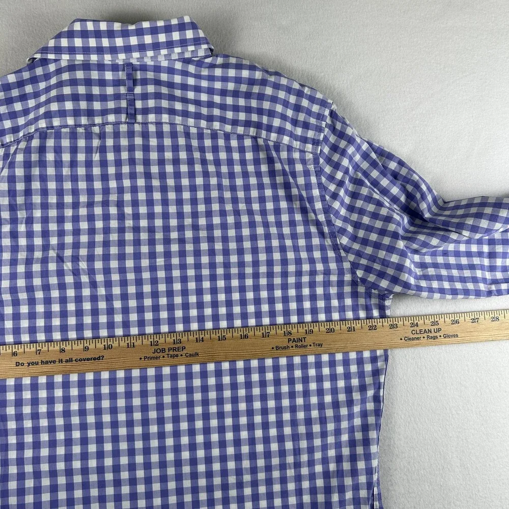 Banana Republic Shirt Mens Large Blue Check Long Sleeve Stretch Button Up Slim